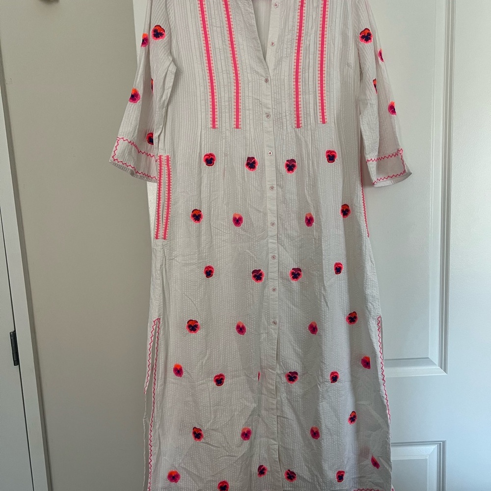 White Dress with Pink Floral Embroidery